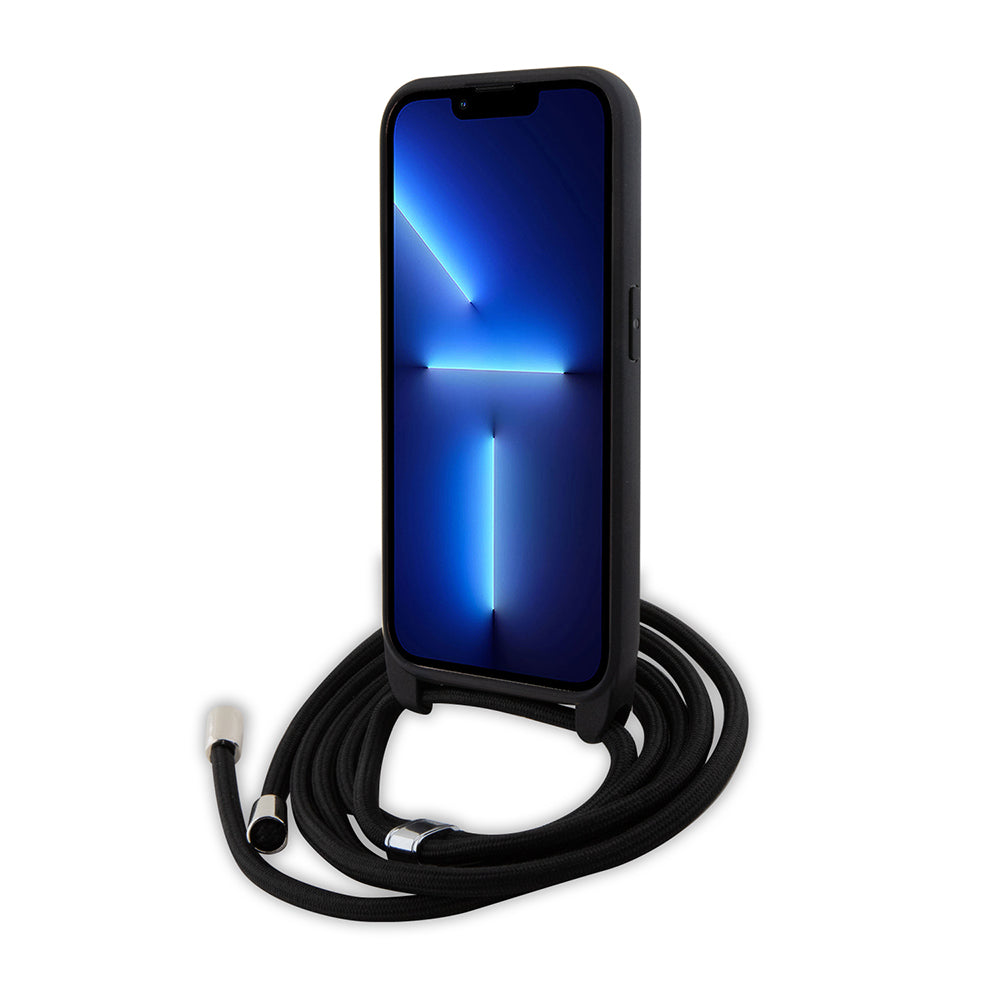 Ovitek za Apple iPhone 15 Pro, Karl Lagerfeld, Saffiano Crossbody Monogram Metal Pin Karl, Črna