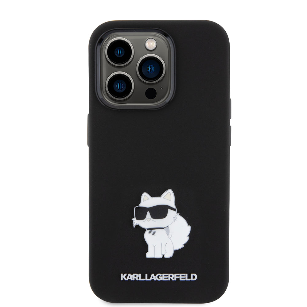 Ovitek za Apple iPhone 15 Pro, Karl Lagerfeld, Silicone Choupette Metal, črn