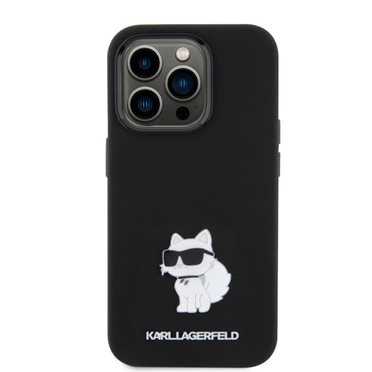 Ovitek za Apple iPhone 15 Pro, Karl Lagerfeld, Silicone Choupette Metal, črn