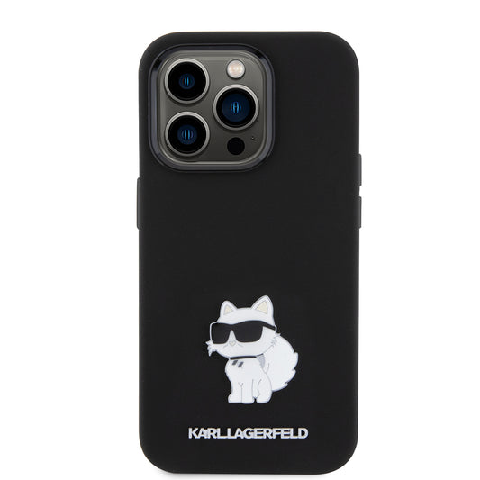 Ovitek za Apple iPhone 15 Pro, Karl Lagerfeld, Silicone Choupette Metal, črn