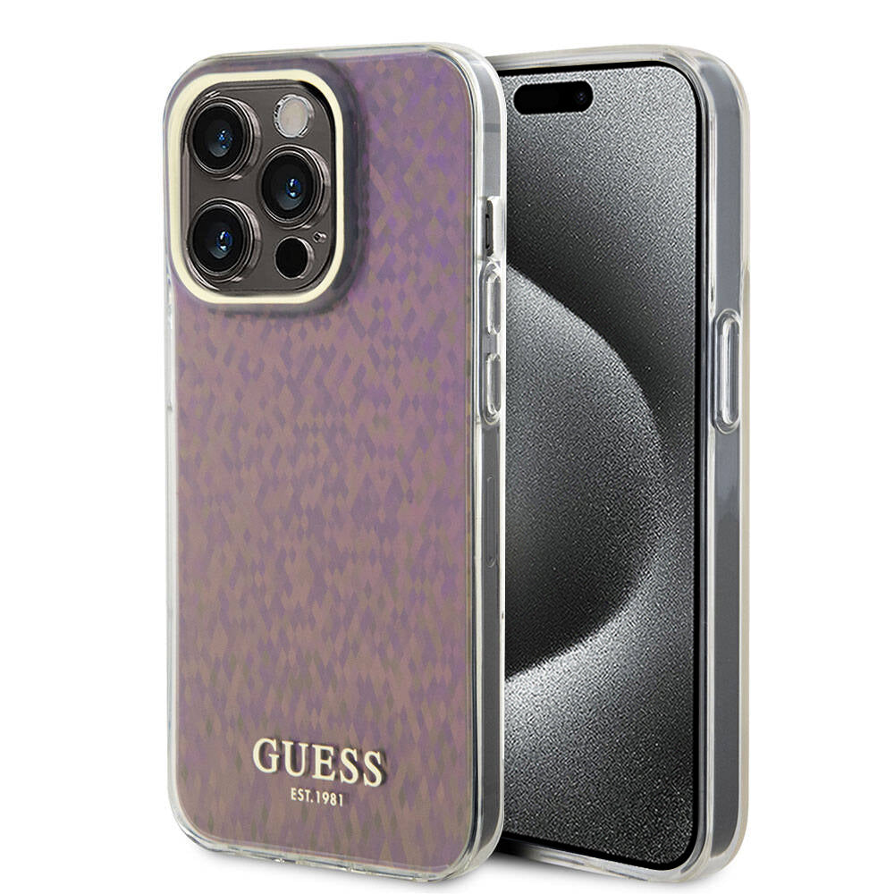 Ovitek za Apple iPhone 15 Pro Max, Guess, IML Faceted Mirror Disco Iridescent, Roza