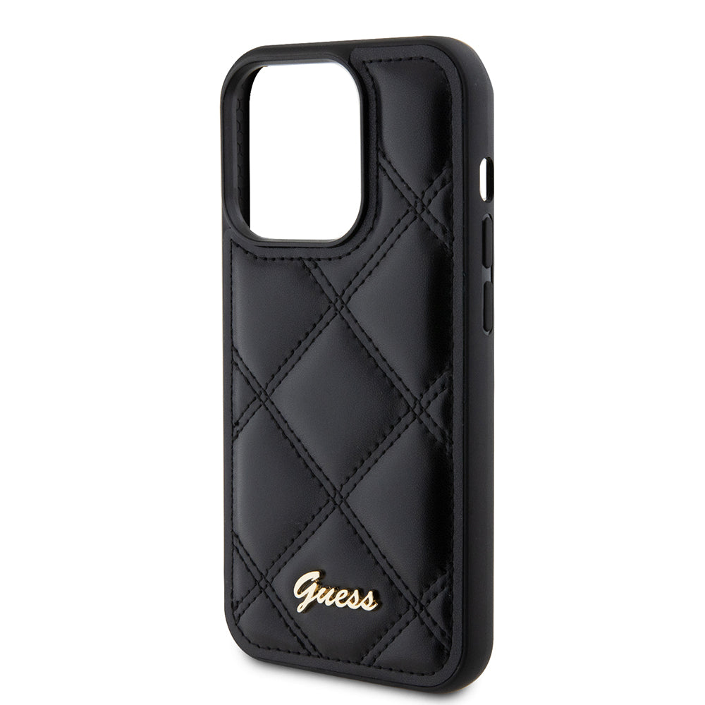 Case for Apple iPhone 15 Pro Max, Guess, Quilted Metal Logo, Black