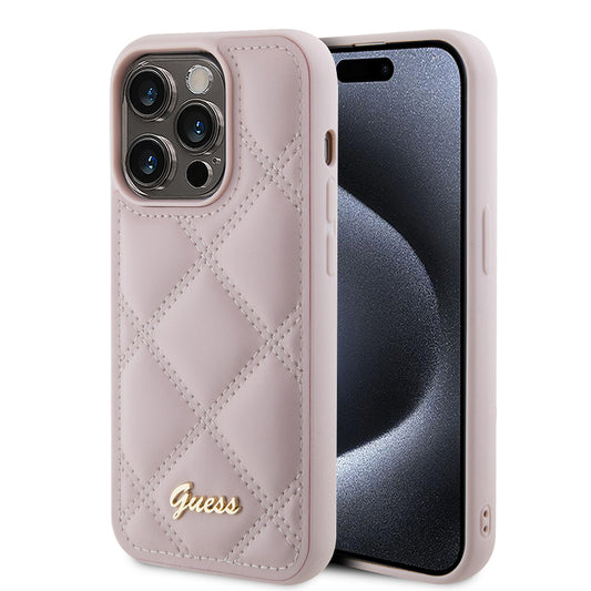 Ovitek za Apple iPhone 15 Pro Max, Guess, Quilted Metal Logo, Roza