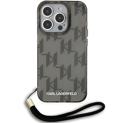 Ovitek za Apple iPhone 15 Pro Max, Karl Lagerfeld, IML Luxury Monogram KL Pattern with Strap, Črna