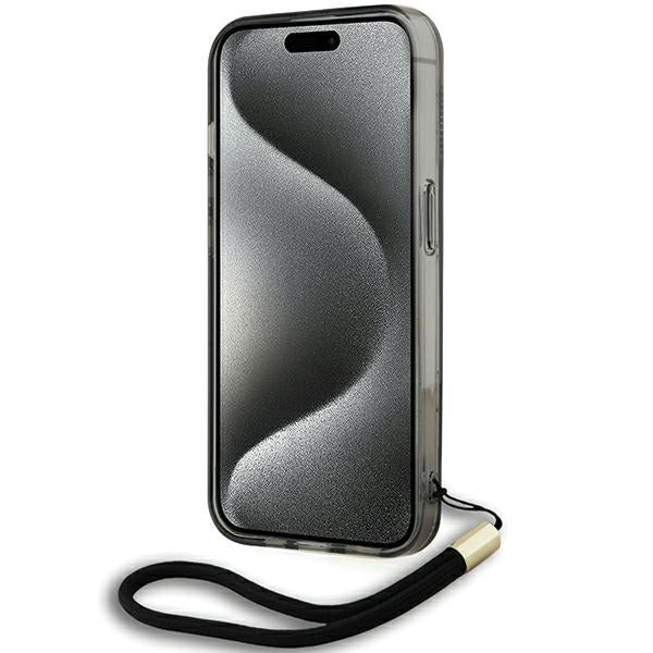 Ovitek za Apple iPhone 15 Pro Max, Karl Lagerfeld, IML Luxury Monogram KL Pattern with Strap, Črna