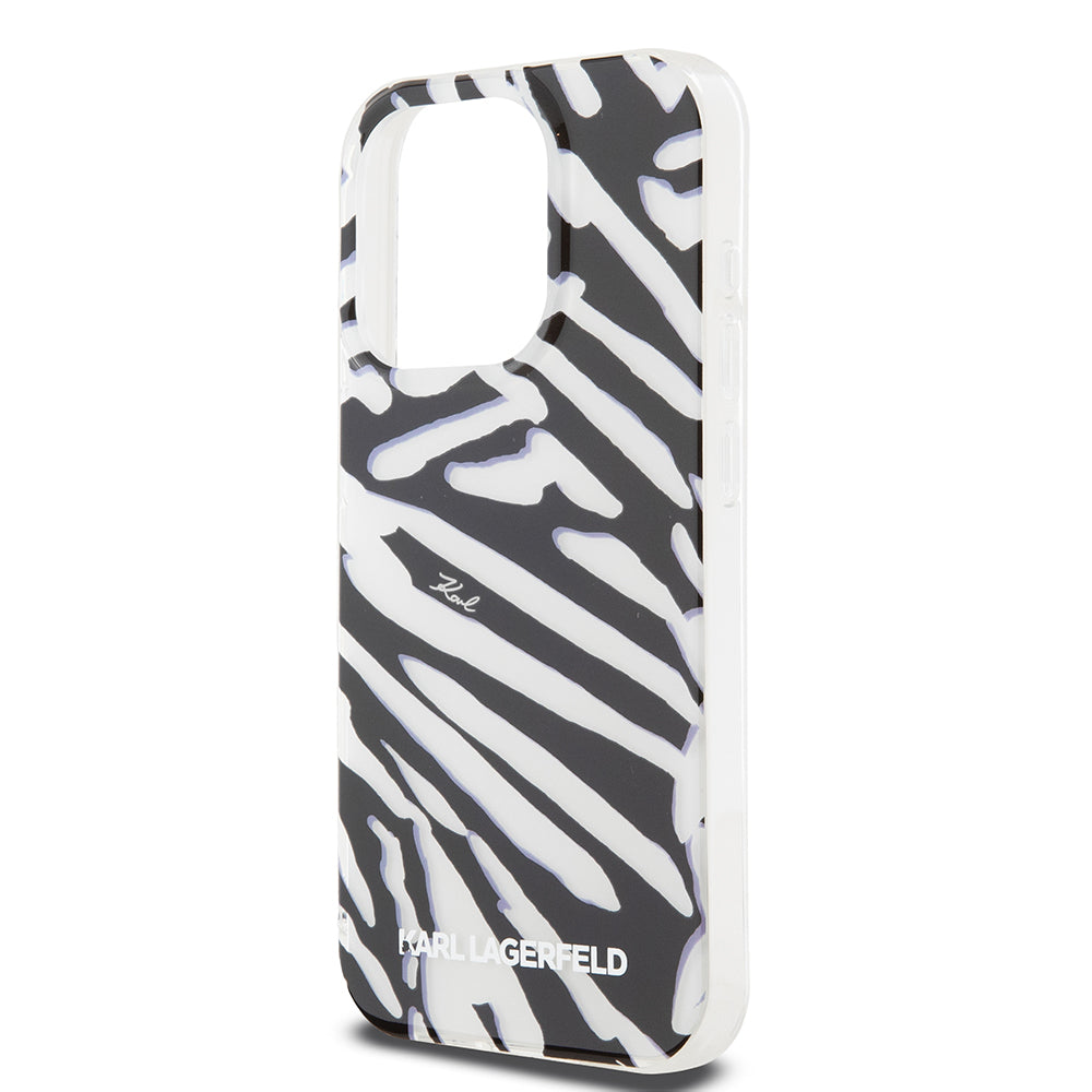 Ovitek za Apple iPhone 15 Pro Max, Karl Lagerfeld, IML Luxury Zebra Pattern with Strap, črn