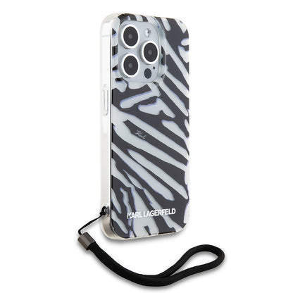 Ovitek za Apple iPhone 15 Pro Max, Karl Lagerfeld, IML Luxury Zebra Pattern with Strap, črn