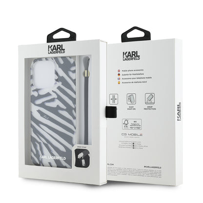 Ovitek za Apple iPhone 15 Pro Max, Karl Lagerfeld, IML Luxury Zebra Pattern with Strap, črn