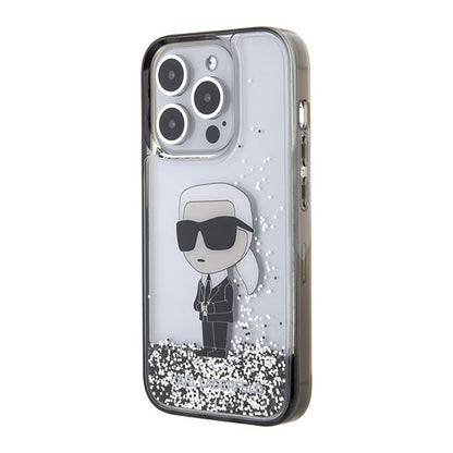 Case for Apple iPhone 15 Pro Max, Karl Lagerfeld, Liquid Glitter Ikonik Karl, Transparent