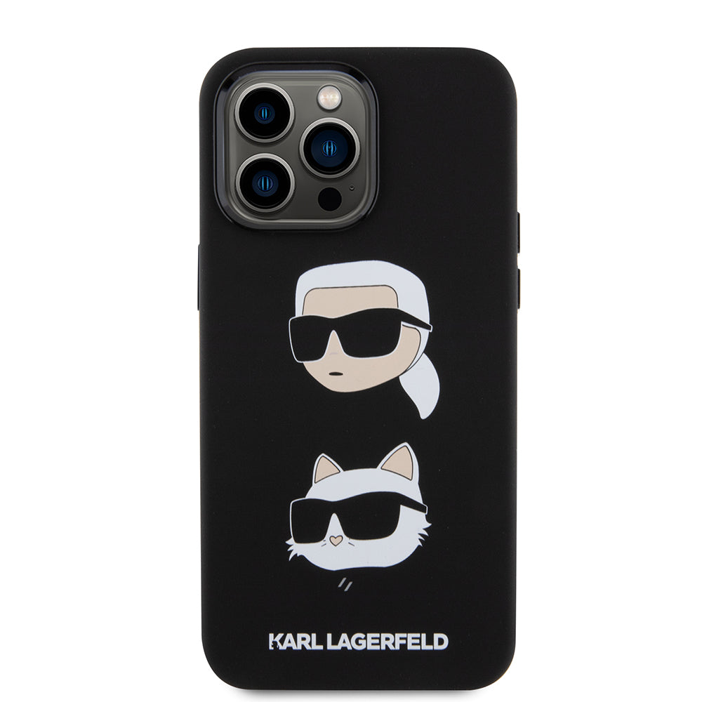Ovitek za Apple iPhone 15 Pro Max, Karl Lagerfeld, silikon Karl & Choupette Heads, črn