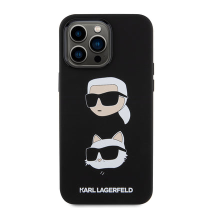 Ovitek za Apple iPhone 15 Pro Max, Karl Lagerfeld, silikon Karl & Choupette Heads, črn
