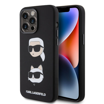 Ovitek za Apple iPhone 15 Pro Max, Karl Lagerfeld, silikon Karl & Choupette Heads, črn
