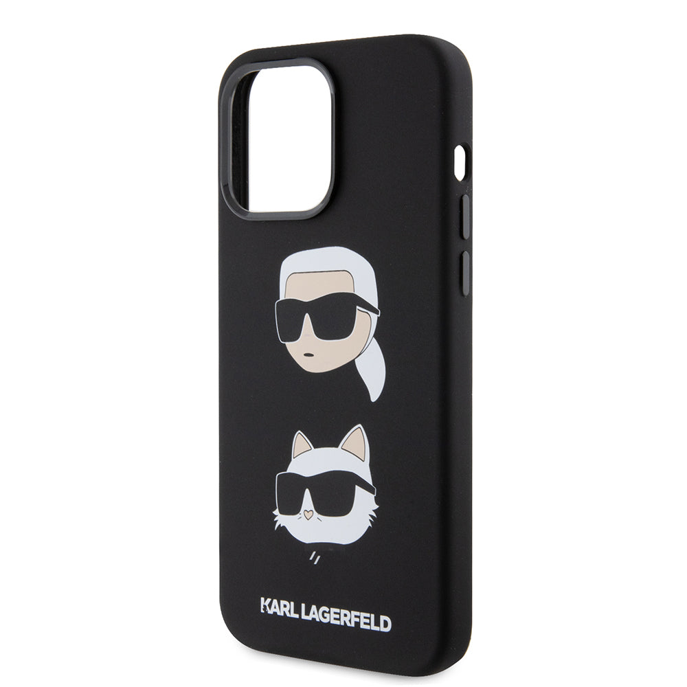 Ovitek za Apple iPhone 15 Pro Max, Karl Lagerfeld, silikon Karl & Choupette Heads, črn