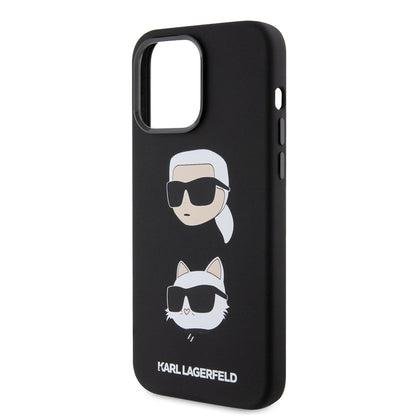Ovitek za Apple iPhone 15 Pro Max, Karl Lagerfeld, silikon Karl & Choupette Heads, črn