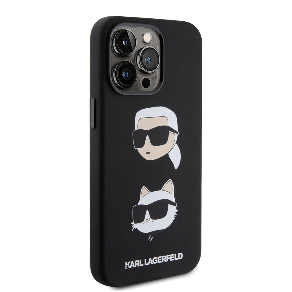 Ovitek za Apple iPhone 15 Pro Max, Karl Lagerfeld, silikon Karl & Choupette Heads, črn