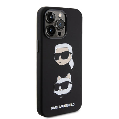 Ovitek za Apple iPhone 15 Pro Max, Karl Lagerfeld, silikon Karl & Choupette Heads, črn