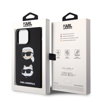 Ovitek za Apple iPhone 15 Pro Max, Karl Lagerfeld, silikon Karl & Choupette Heads, črn