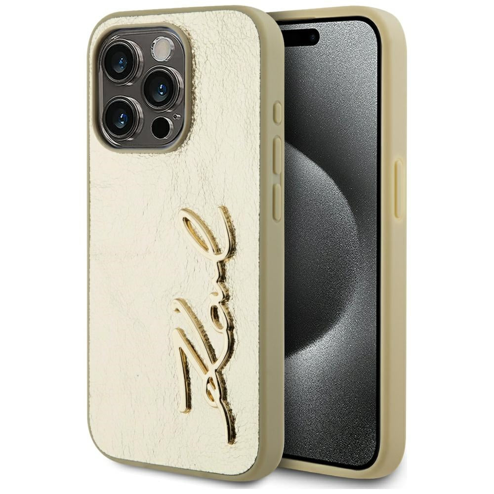 Ovitek za Apple iPhone 15 Pro Max, Karl Lagerfeld, Metal Signature, Zlat