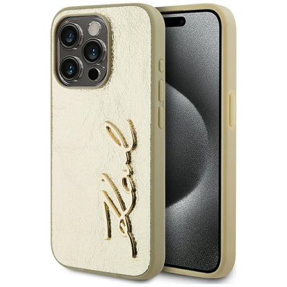 Ovitek za Apple iPhone 15 Pro Max, Karl Lagerfeld, Metal Signature, Zlat