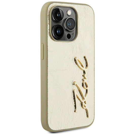 Ovitek za Apple iPhone 15 Pro Max, Karl Lagerfeld, Metal Signature, Zlat