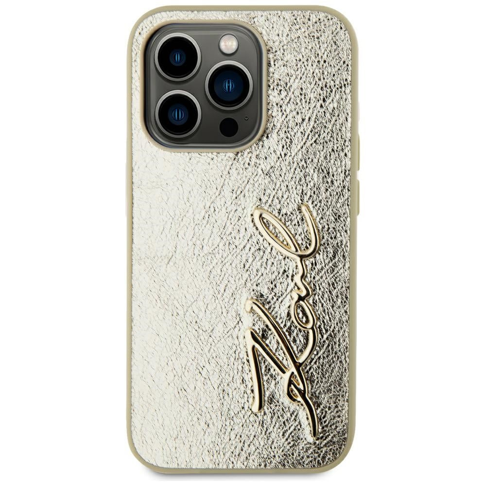 Ovitek za Apple iPhone 15 Pro Max, Karl Lagerfeld, Metal Signature, Zlat