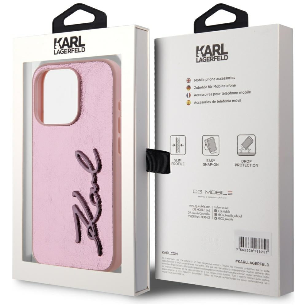 Ovitek za Apple iPhone 15 Pro Max, Karl Lagerfeld, Metal Signature, Roza