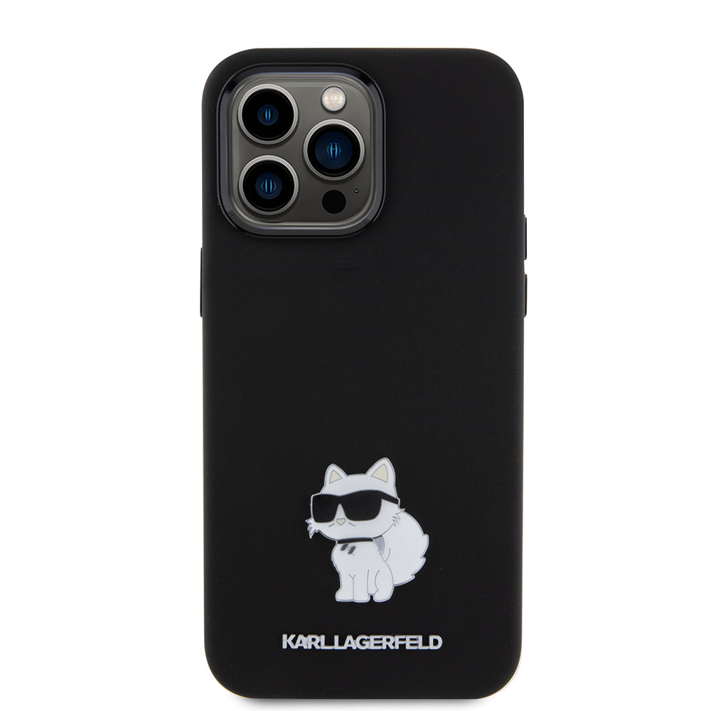 Ovitek za Apple iPhone 15 Pro Max, Karl Lagerfeld, Silicone Choupette Metal, črn