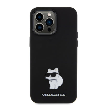Ovitek za Apple iPhone 15 Pro Max, Karl Lagerfeld, Silicone Choupette Metal, črn