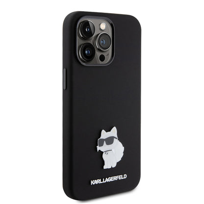 Ovitek za Apple iPhone 15 Pro Max, Karl Lagerfeld, Silicone Choupette Metal, črn