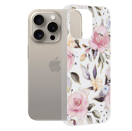 Ovitek za Apple iPhone 15 Pro Max, Techsuit, Marble, Bela