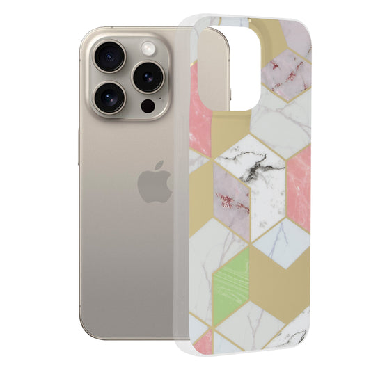 Ovitek za Apple iPhone 15 Pro Max, Techsuit, Marmor, Vijoličen
