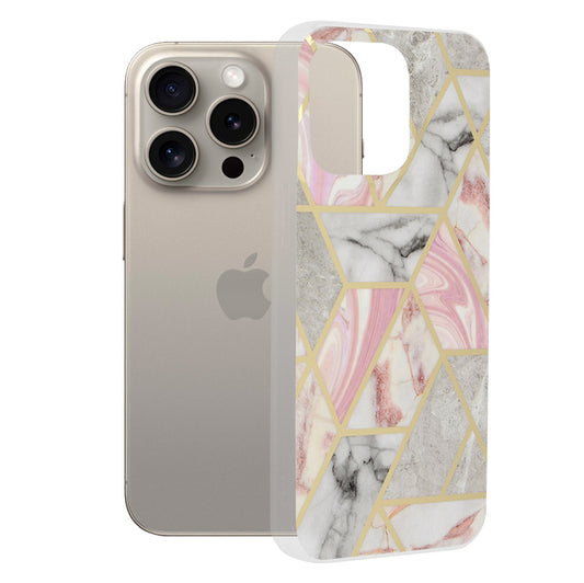 Ovitek za Apple iPhone 15 Pro Max, Techsuit, Marble, Roza