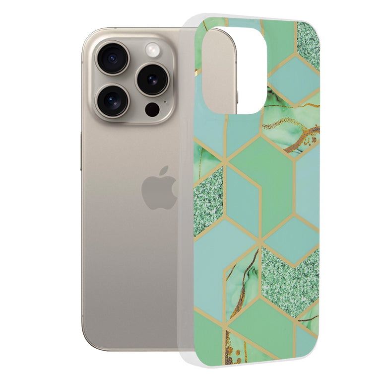 Ovitek za Apple iPhone 15 Pro Max, Techsuit, Marble, Zelen