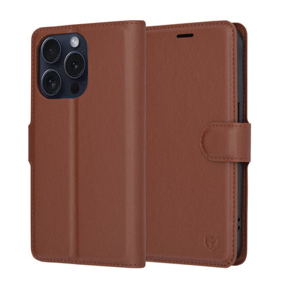Ovitek za Apple iPhone 15 Pro, Techsuit, usnjeni folio, rjav