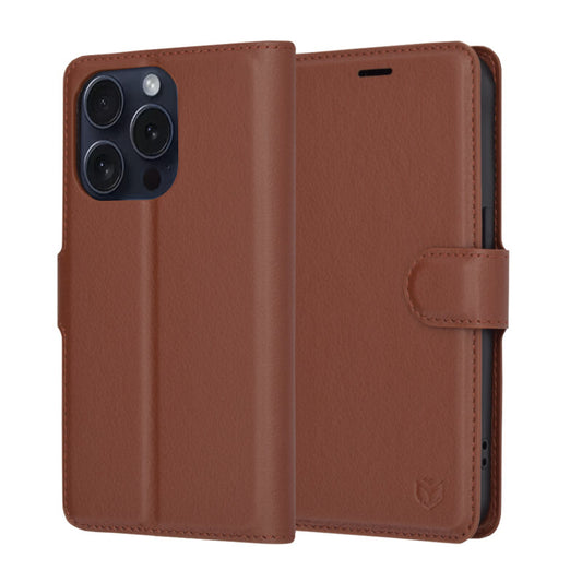 Ovitek za Apple iPhone 15 Pro, Techsuit, usnjeni folio, rjav