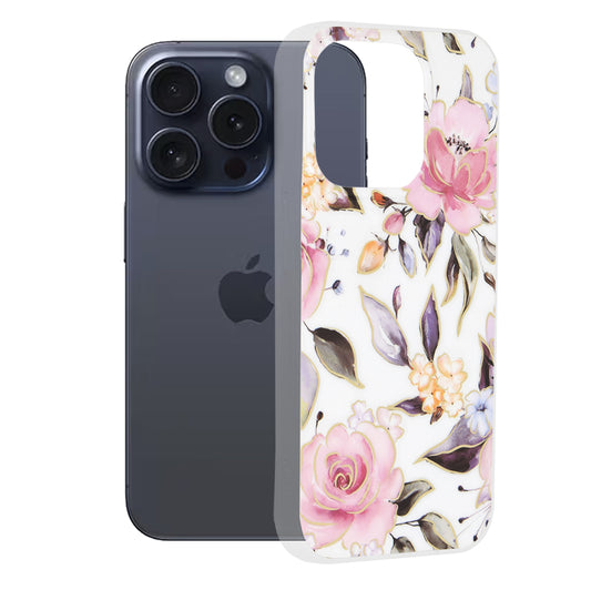 Ovitek za Apple iPhone 15 Pro, Techsuit, Marble, Bela