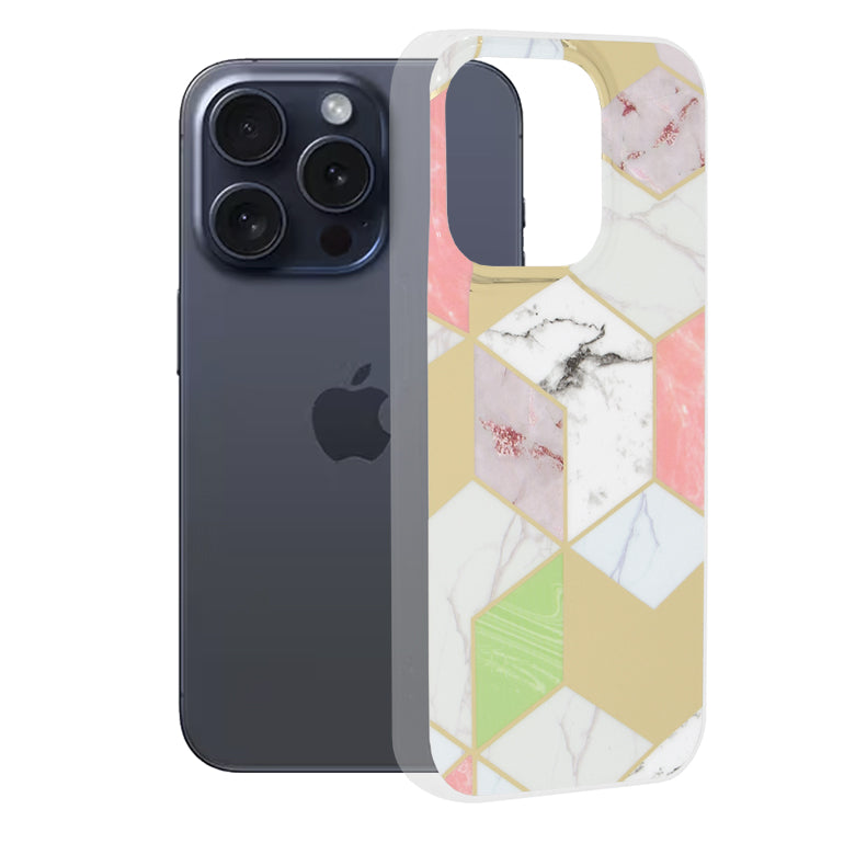 Ovitek za Apple iPhone 15 Pro, Techsuit, Marble, Vijoličen