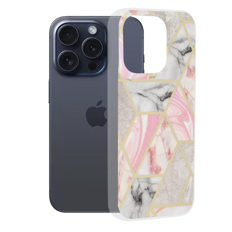 Ovitek za Apple iPhone 15 Pro, Techsuit, Marble, roza