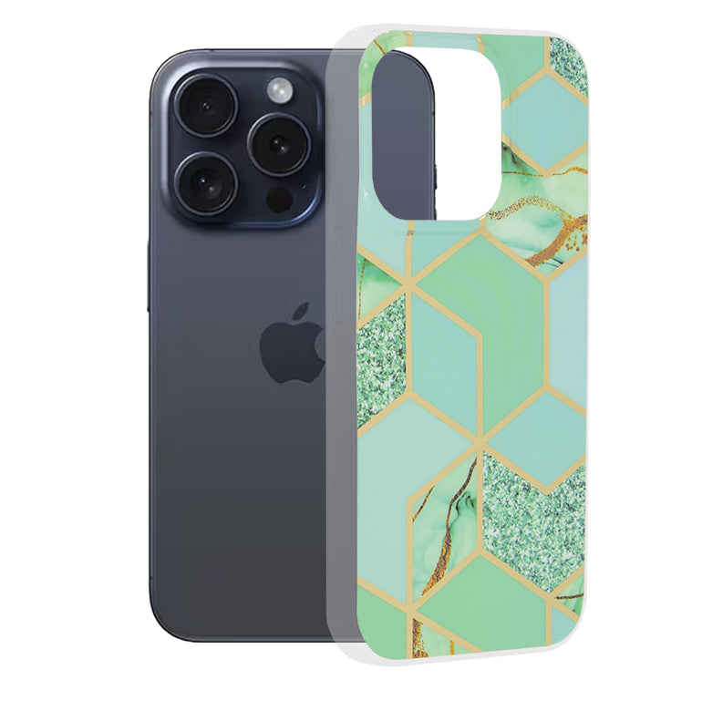 Ovitek za Apple iPhone 15 Pro, Techsuit, Marble, Zelen