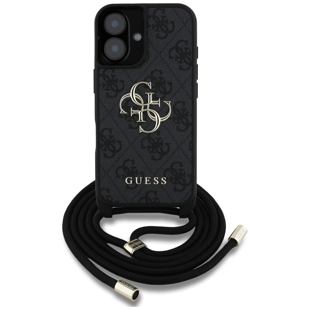 Ovitek za Apple iPhone 16, Guess, 4G CBDY Big Logo with Cord Strap, črn