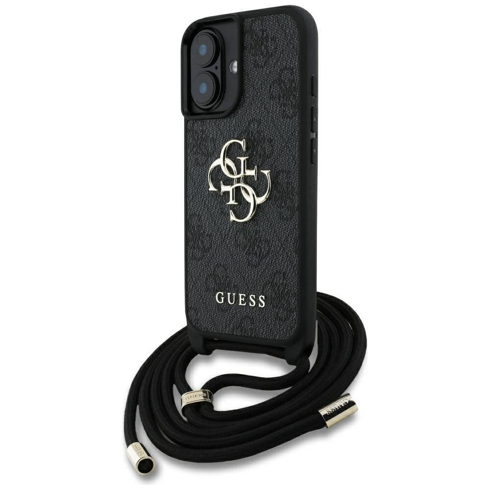 Ovitek za Apple iPhone 16, Guess, 4G CBDY Big Logo with Cord Strap, črn