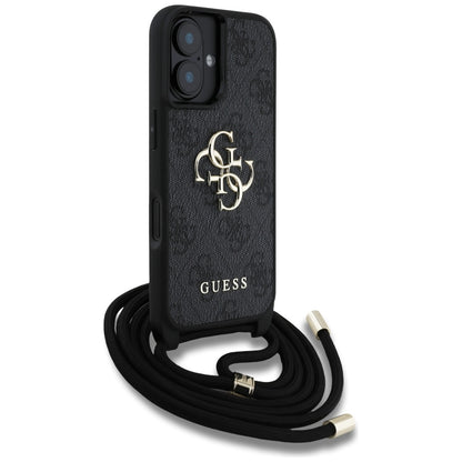 Ovitek za Apple iPhone 16, Guess, 4G CBDY Big Logo with Cord Strap, črn