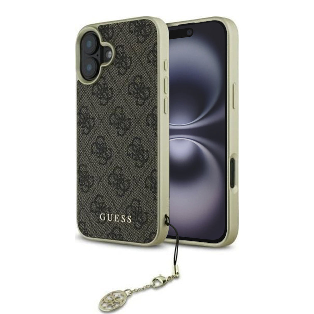 Ovitek za Apple iPhone 16, Guess, 4G Charm, rjava