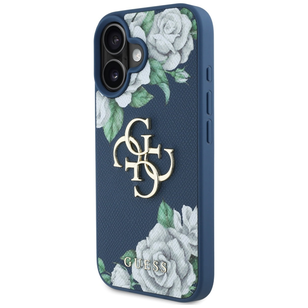 Ovitek za Apple iPhone 16, Guess, 4G Grained Roses Big Logo, Modra