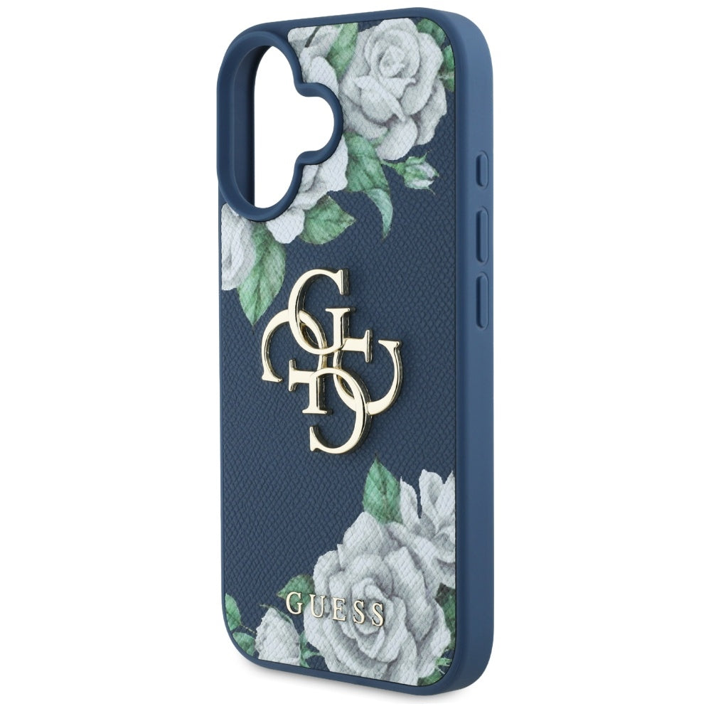 Ovitek za Apple iPhone 16, Guess, 4G Grained Roses Big Logo, Modra