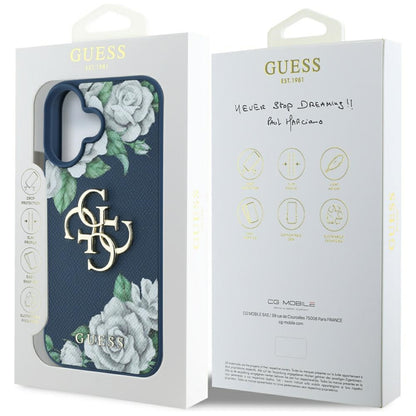 Ovitek za Apple iPhone 16, Guess, 4G Grained Roses Big Logo, Modra