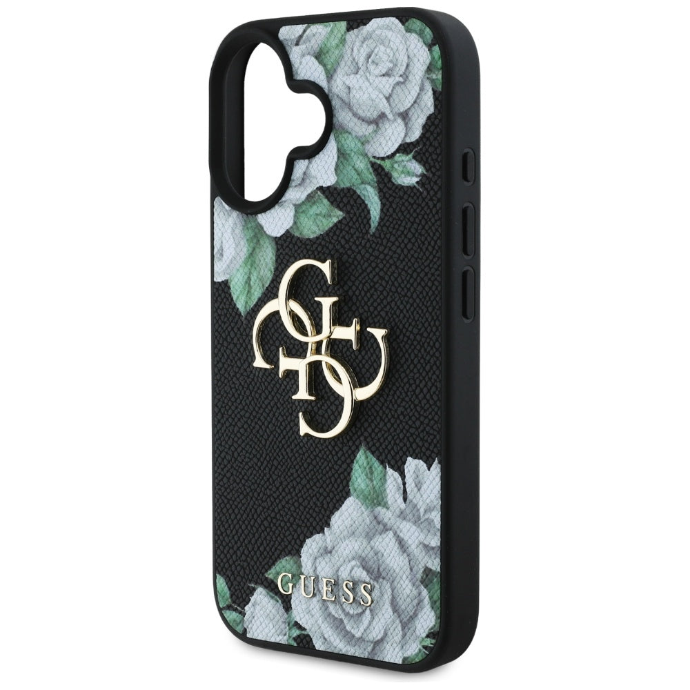 Ovitek za Apple iPhone 16, Guess, 4G Grained Roses Big Logo, črn