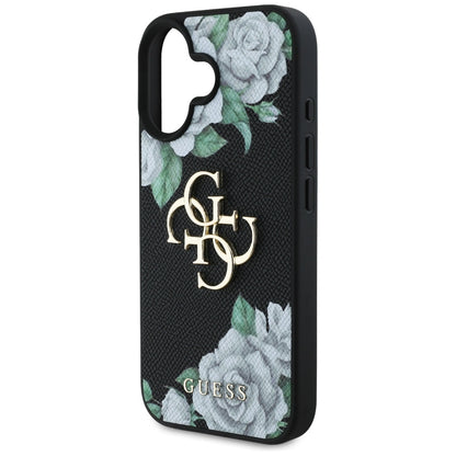 Ovitek za Apple iPhone 16, Guess, 4G Grained Roses Big Logo, črn