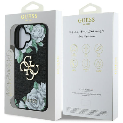 Ovitek za Apple iPhone 16, Guess, 4G Grained Roses Big Logo, črn