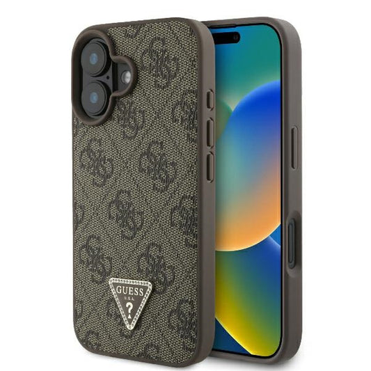 Ovitek za Apple iPhone 16, Guess, 4G Triangle Strass, rjava